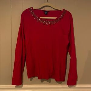Red embellished long sleeve cotton XL top by Karen Scott